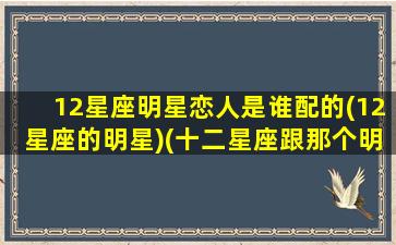 12星座明星恋人是谁配的(12星座的明星)(十二星座跟那个明星最配)