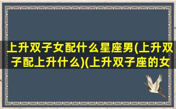 上升双子女配什么星座男(上升双子配上升什么)(上升双子座的女生配对)