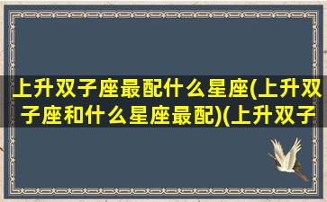 上升双子座最配什么星座(上升双子座和什么星座最配)(上升双子适合哪个星座)