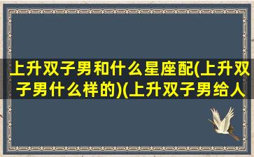 上升双子男和什么星座配(上升双子男什么样的)(上升双子男给人的感觉)