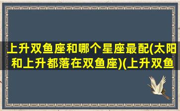 上升双鱼座和哪个星座最配(太阳和上升都落在双鱼座)(上升双鱼和谁最合适)