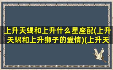 上升天蝎和上升什么星座配(上升天蝎和上升狮子的爱情)(上升天蝎和天蝎座配吗)