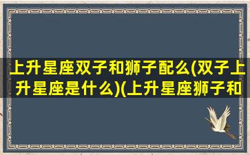 上升星座双子和狮子配么(双子上升星座是什么)(上升星座狮子和双子合吗)