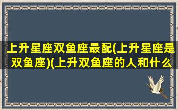 上升星座双鱼座最配(上升星座是双鱼座)(上升双鱼座的人和什么星座匹配)