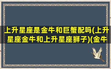 上升星座是金牛和巨蟹配吗(上升星座金牛和上升星座狮子)(金牛座的上升巨蟹)