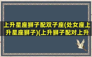 上升星座狮子配双子座(处女座上升星座狮子)(上升狮子配对上升双子)