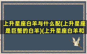 上升星座白羊与什么配(上升星座是巨蟹的白羊)(上升星座白羊和巨蟹座)