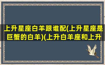 上升星座白羊跟谁配(上升星座是巨蟹的白羊)(上升白羊座和上升巨蟹合适吗)