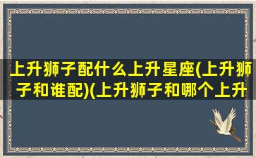 上升狮子配什么上升星座(上升狮子和谁配)(上升狮子和哪个上升星座配)