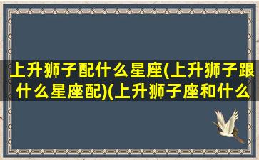 上升狮子配什么星座(上升狮子跟什么星座配)(上升狮子座和什么座最配对)