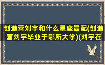 创造营刘宇和什么星座最配(创造营刘宇毕业于哪所大学)(刘宇在创造营跟谁关系好)