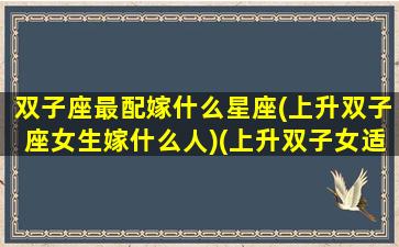 双子座最配嫁什么星座(上升双子座女生嫁什么人)(上升双子女适合的另一半)