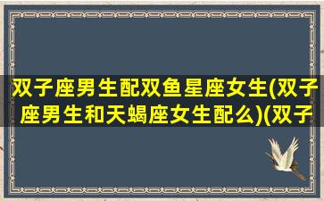 双子座男生配双鱼星座女生(双子座男生和天蝎座女生配么)(双子座男配双鱼座女合适吗)