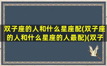 双子座的人和什么星座配(双子座的人和什么星座的人最配)(双子座的跟什么星座的最配对)