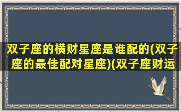 双子座的横财星座是谁配的(双子座的最佳配对星座)(双子座财运好不好)