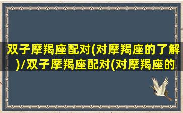 双子摩羯座配对(对摩羯座的了解)/双子摩羯座配对(对摩羯座的了解)-我的网站