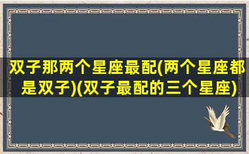 双子那两个星座最配(两个星座都是双子)(双子最配的三个星座)