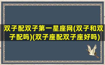 双子配双子第一星座网(双子和双子配吗)(双子座配双子座好吗)