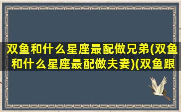 双鱼和什么星座最配做兄弟(双鱼和什么星座最配做夫妻)(双鱼跟什么星座搭配)