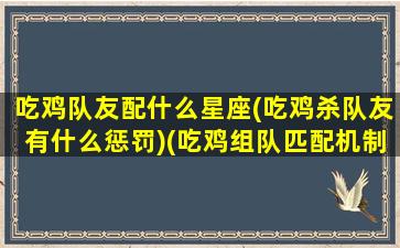 吃鸡队友配什么星座(吃鸡杀队友有什么惩罚)(吃鸡组队匹配机制)