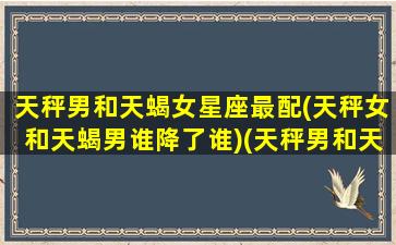 天秤男和天蝎女星座最配(天秤女和天蝎男谁降了谁)(天秤男和天蝎女可以在一起吗)