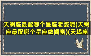 天蝎座最配哪个星座老婆呢(天蝎座最配哪个星座做闺蜜)(天蝎座应该配哪个星座最好)