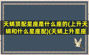 天蝎顶配星座是什么座的(上升天蝎和什么星座配)(天蝎上升星座是啥)