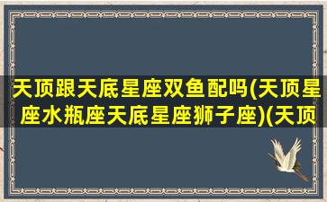 天顶跟天底星座双鱼配吗(天顶星座水瓶座天底星座狮子座)(天顶双鱼是不是最不好)