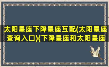 太阳星座下降星座互配(太阳星座查询入口)(下降星座和太阳星座配对)