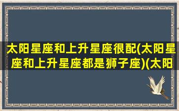 太阳星座和上升星座很配(太阳星座和上升星座都是狮子座)(太阳星座和上升星座区别)