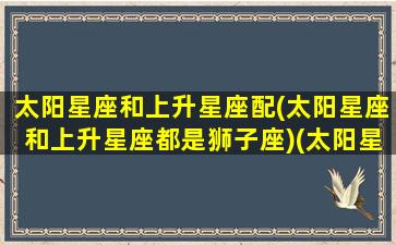 太阳星座和上升星座配(太阳星座和上升星座都是狮子座)(太阳星座和上升星座运势相悖)