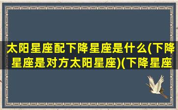 太阳星座配下降星座是什么(下降星座是对方太阳星座)(下降星座跟太阳星座一样)