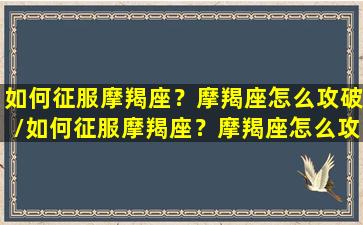 如何征服摩羯座？摩羯座怎么攻破/如何征服摩羯座？摩羯座怎么攻破-我的网站