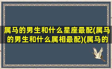 属马的男生和什么星座最配(属马的男生和什么属相最配)(属马的男人跟什么属相最配)