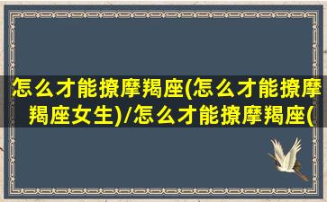 怎么才能撩摩羯座(怎么才能撩摩羯座女生)/怎么才能撩摩羯座(怎么才能撩摩羯座女生)-我的网站