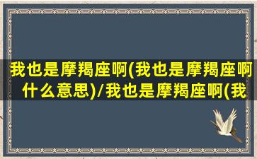 我也是摩羯座啊(我也是摩羯座啊什么意思)/我也是摩羯座啊(我也是摩羯座啊什么意思)-我的网站