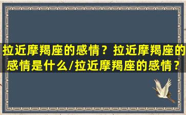 拉近摩羯座的感情？拉近摩羯座的感情是什么/拉近摩羯座的感情？拉近摩羯座的感情是什么-我的网站