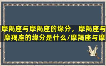 摩羯座与摩羯座的缘分，摩羯座与摩羯座的缘分是什么/摩羯座与摩羯座的缘分，摩羯座与摩羯座的缘分是什么-我的网站