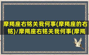 摩羯座右铭关我何事(摩羯座的右铭)/摩羯座右铭关我何事(摩羯座的右铭)-我的网站