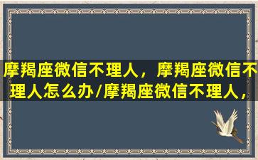 摩羯座微信不理人，摩羯座微信不理人怎么办/摩羯座微信不理人，摩羯座微信不理人怎么办-我的网站