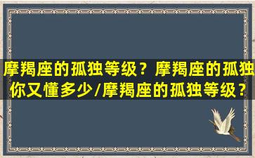 摩羯座的孤独等级？摩羯座的孤独你又懂多少/摩羯座的孤独等级？摩羯座的孤独你又懂多少-我的网站