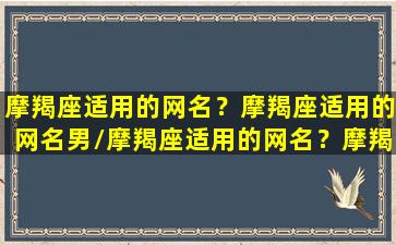 摩羯座适用的网名？摩羯座适用的网名男/摩羯座适用的网名？摩羯座适用的网名男-我的网站