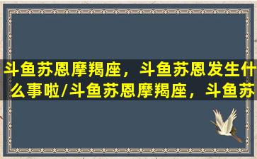 斗鱼苏恩摩羯座，斗鱼苏恩发生什么事啦/斗鱼苏恩摩羯座，斗鱼苏恩发生什么事啦-我的网站