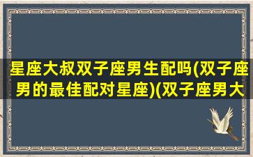 星座大叔双子座男生配吗(双子座男的最佳配对星座)(双子座男大男子主义)