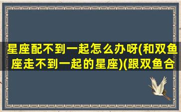 星座配不到一起怎么办呀(和双鱼座走不到一起的星座)(跟双鱼合不来的星座)