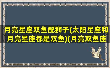 月亮星座双鱼配狮子(太阳星座和月亮星座都是双鱼)(月亮双鱼座配对)