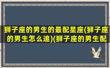 狮子座的男生的最配星座(狮子座的男生怎么追)(狮子座的男生配什么星座)