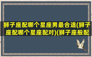 狮子座配哪个星座男最合适(狮子座配哪个星座配对)(狮子座般配什么星座)