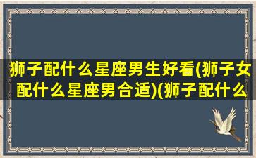 狮子配什么星座男生好看(狮子女配什么星座男合适)(狮子配什么星座最好的)