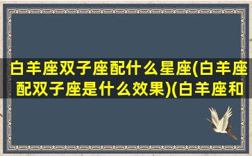 白羊座双子座配什么星座(白羊座配双子座是什么效果)(白羊座和双子配吗)